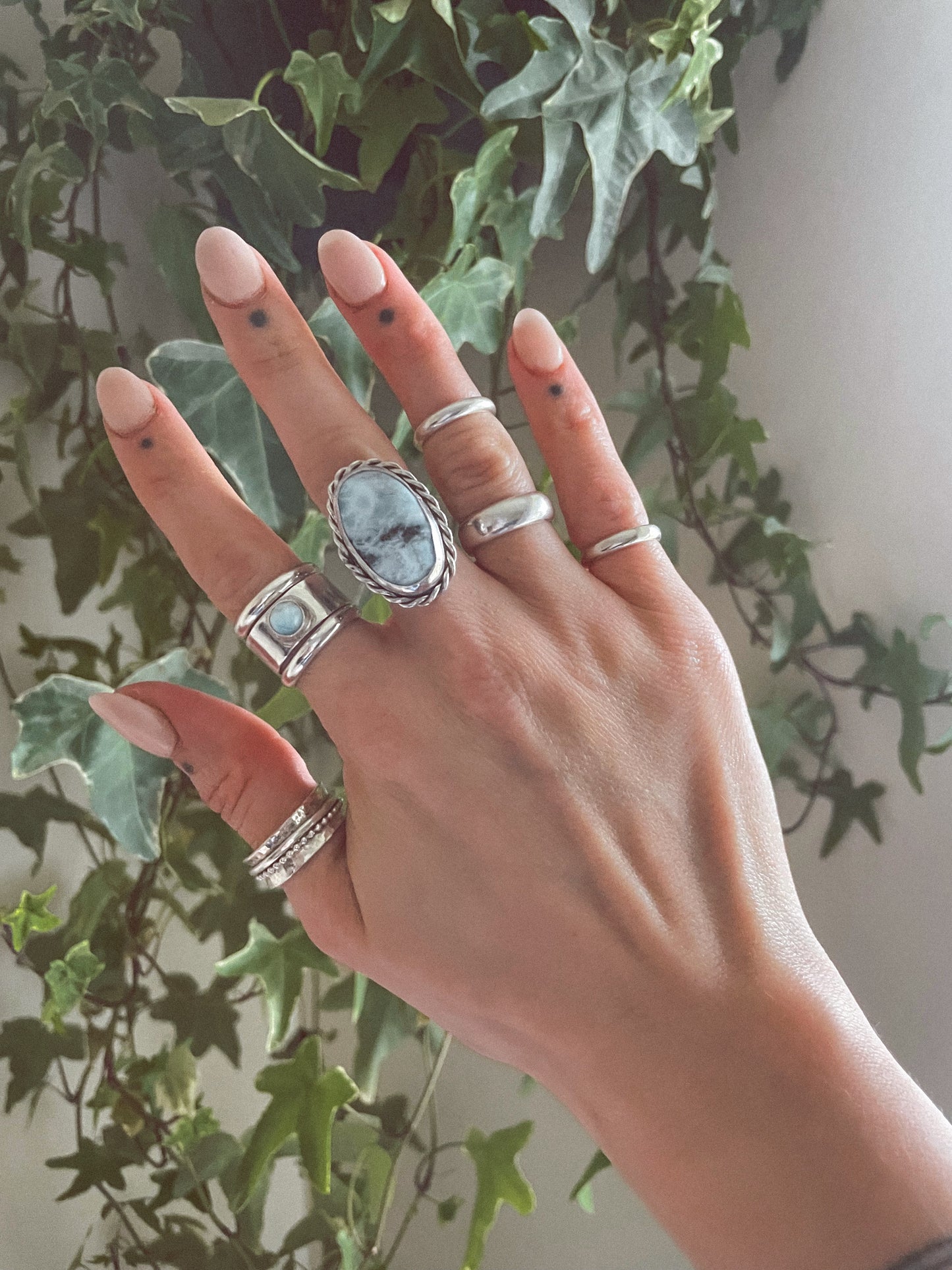 Detailed Larimar ring