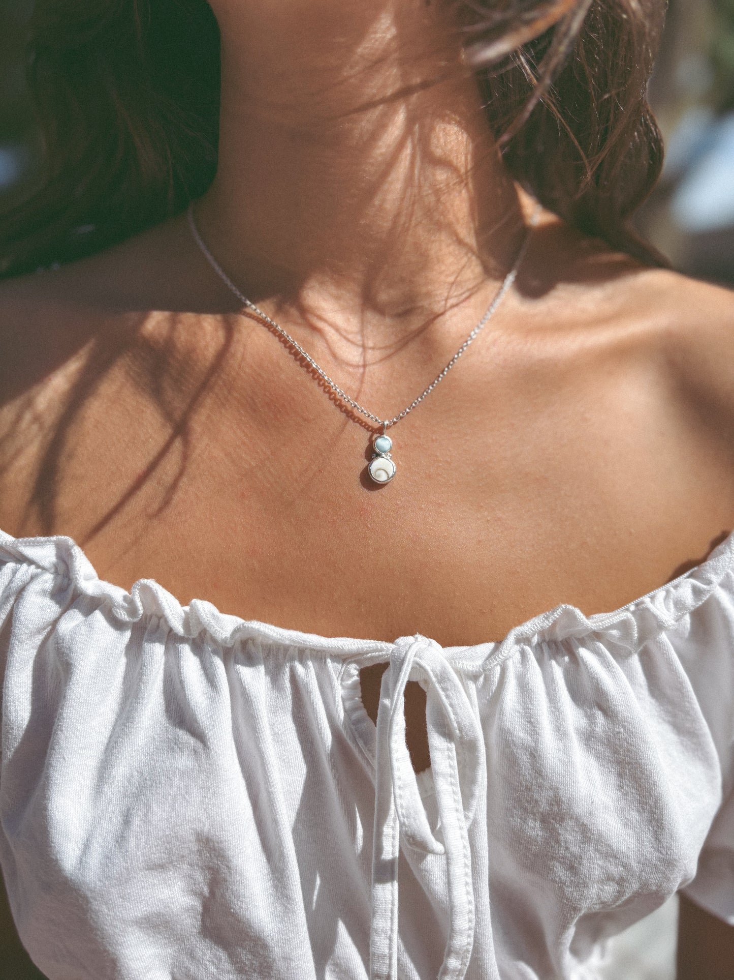 Larimar & shell pendant