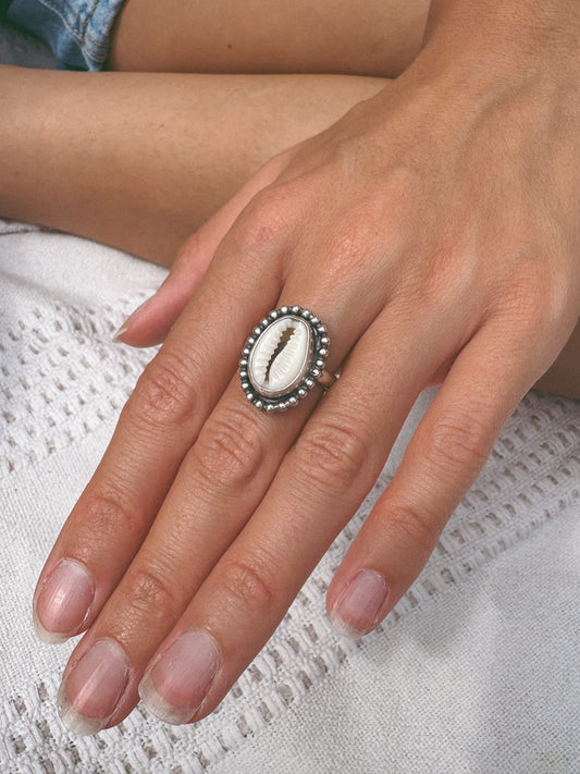 Beaded cowrie ring