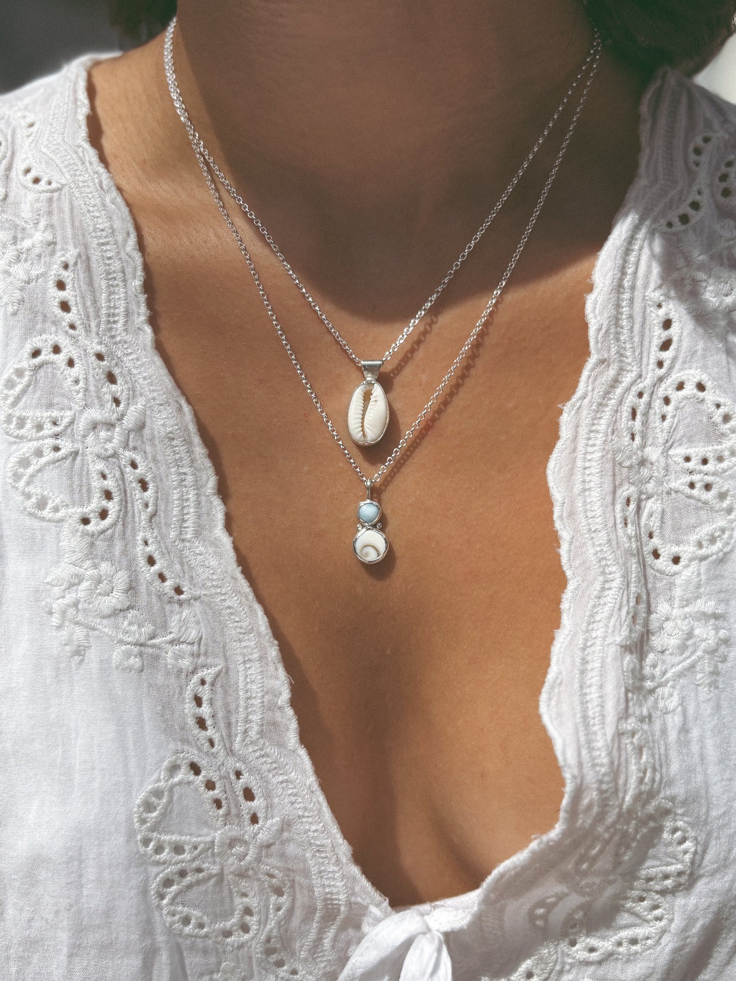 Larimar & shell pendant