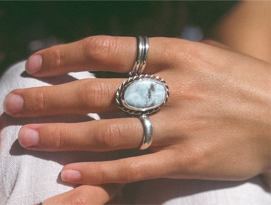 Detailed Larimar ring
