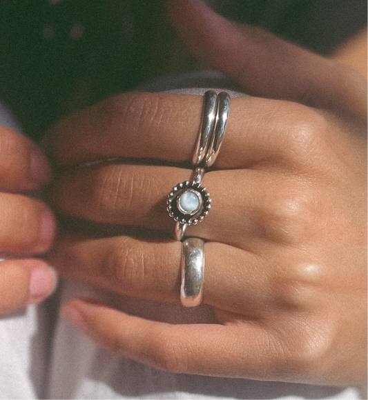 Dainty Larimar flower ring